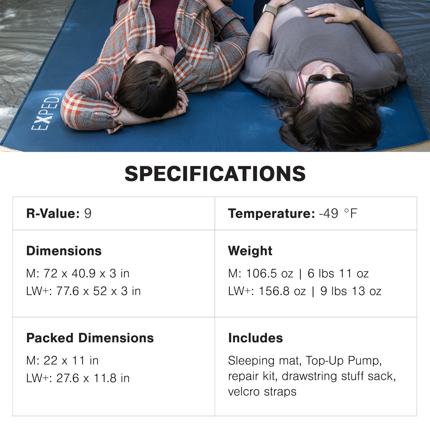 Exped DeepSleep Mat Duo Medium - Self Inflating Firm Car Sleeping Mat, 3” Foam Pad, Pump Included