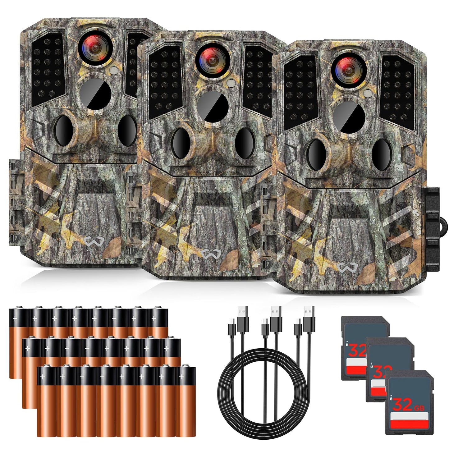 WOSODA Trail Camera 3 Pack 36MP 1920P HD Game Camera with SD Cards, 0.2s Trigger Time Infrared Night Vision Motion Activated, IP66 Waterproof 2.0''LCD Wildlife Camera for Monitoring