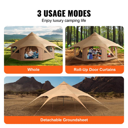VEVOR Canvas Tent, 4 Seasons 5 m/16.4 ft Bell Tent, for Camping with Stove Jack, Family Camping Outdoor Hunting Party