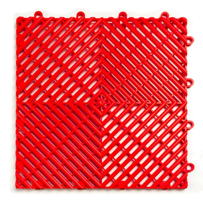 Big Floors RaceDeck Garage Floor Tiles, Interlocking Garage Flooring, Free-Flow Open Rib Self-Draining Heavy-Duty Copolymer Modular Tile (Red, 48 Pack of 12 x 12" Tiles, 48 Sq Ft)
