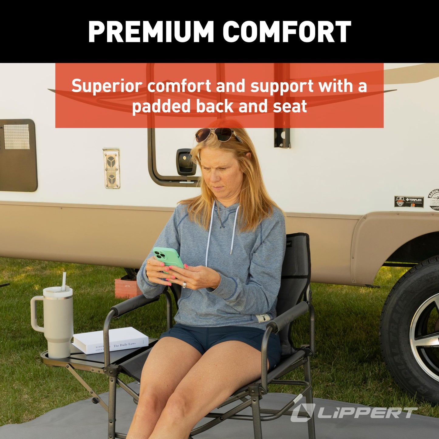 Lippert Scout XL Director Chair with Side Table - Dark Grey