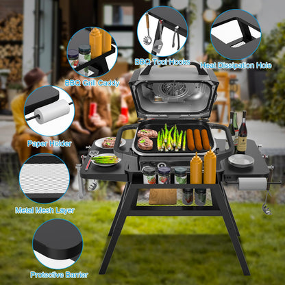 Grill Stand for Ninja Woodfire Outdoor Grills, Portable Adjustable Grill Cart Table for Ninja XSKUNSTAND OG700 OG800 OG900 OO101 Series & for Artisan MO201 Pizza Oven Stand Accessories with Shelves