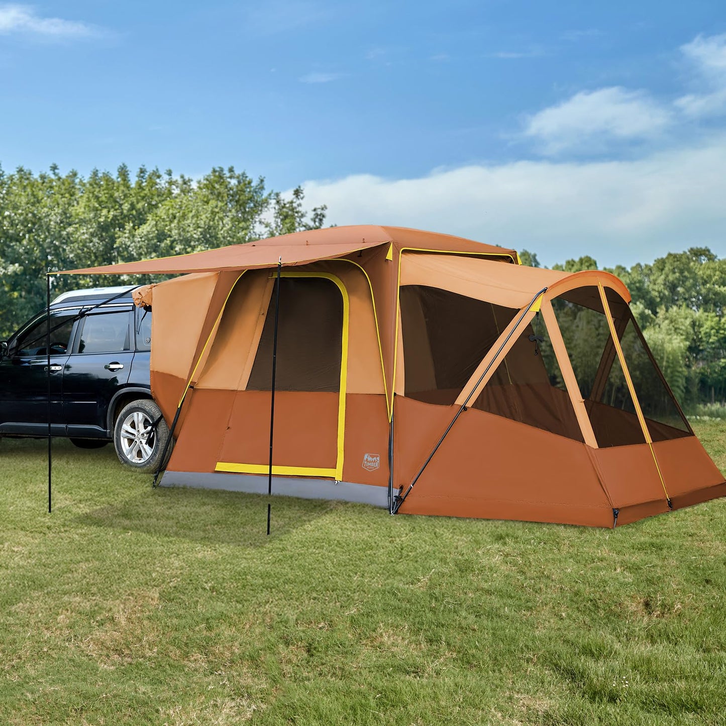 TIMBER RIDGE 5-9 Person SUV Tent with Screen Porch and Awning for Family Camping, Weather Resistant and Portable Van or Car Tent, Includes Rainfly and Storage Bag, 13' W X 10' L X 7.1' H, Orange