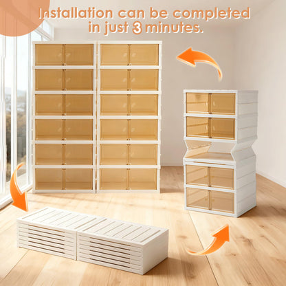 Folding Shoe Rack Storage Device,Large Plastic Folding Shoe Cabinet, Easy to Assemble Shoe Rack Storage Cabinet with Transparent Door Magnetic Buckle (6 Layers, 2 Groups, 24 Pairs)