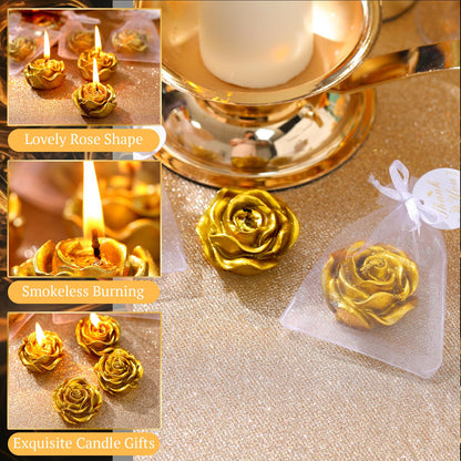 Treela 24 Set Flower Candles Wedding Favor for Guests Mini Gold Rose Shaped Tealight Candles for Return Gift Wedding Birthday Bridal Shower Housewarming Party