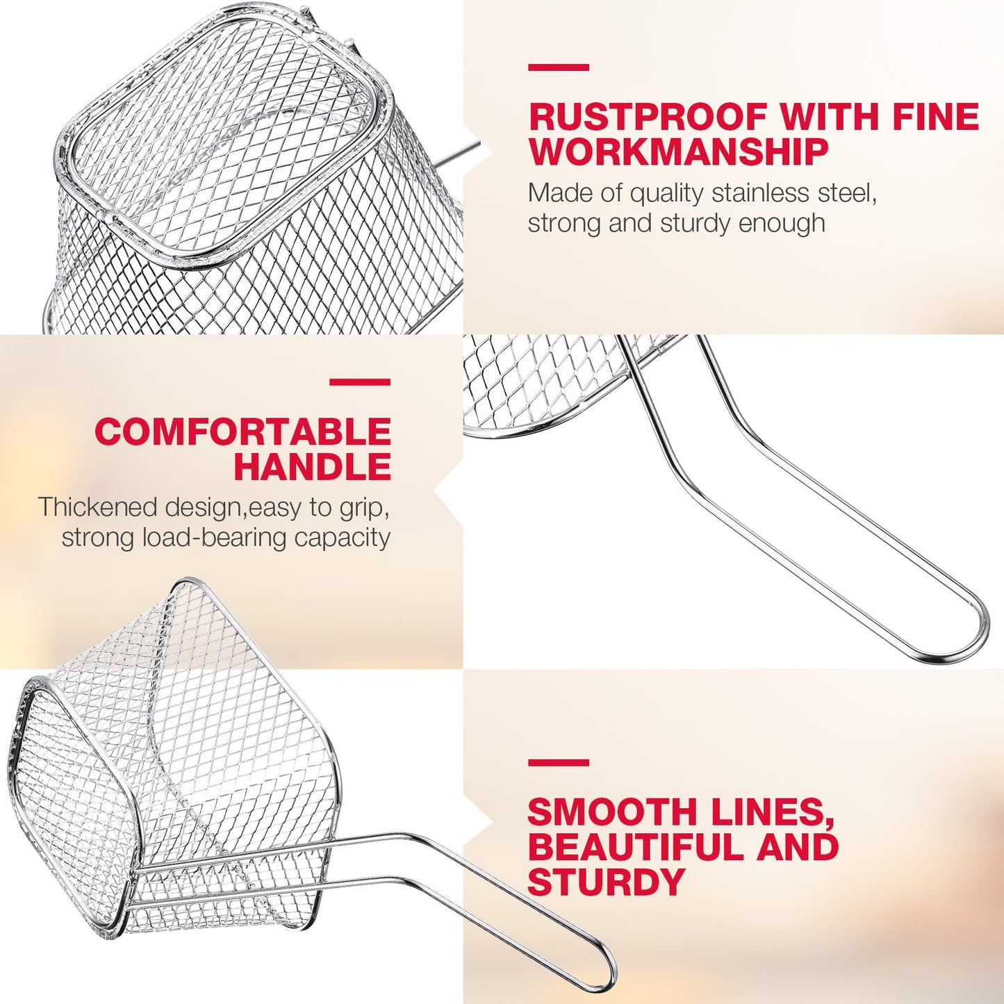 Potchen 96 Pcs Mini Square Fry Basket Stainless Steel French Fries Holder Deep Fryer Baskets Square Mesh Food Holder with Handle Table Serving Chips Baskets for Kitchen Restaurant Barbecue (Sliver)