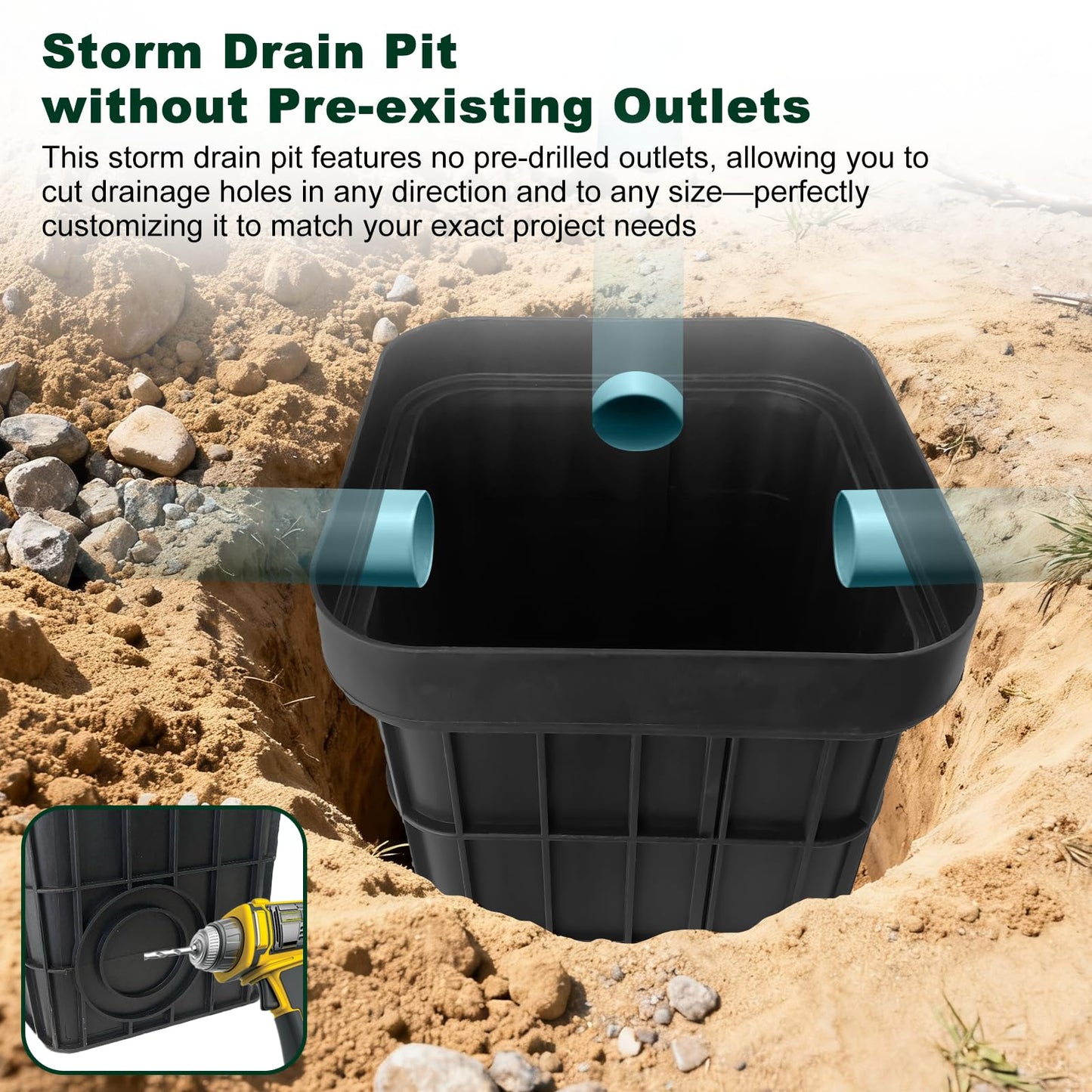 24Inch Catch Basin with Grate, Square Extra Large Yard Drainage Catch Basin for Drainage with Debris Basket, No Pre-Drilled Holes for Patios, Downspout, Municipal Pipeline