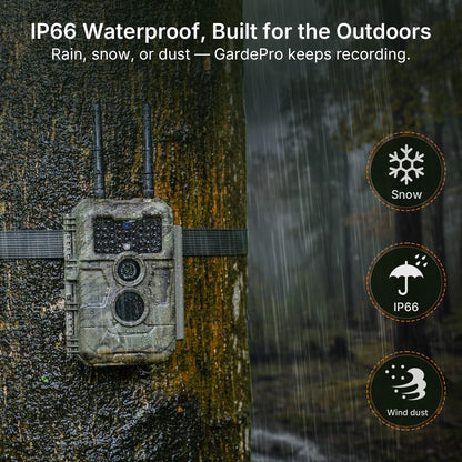 GardePro E6 2.0 Pro WiFi Trail Camera (Non-Cellular), Dual Antennas, Stable Connection, 4K Video, Rechargeable Battery, On-Site App Viewing, Wide Field of View, No-Glow Night Vision, Motion Activated
