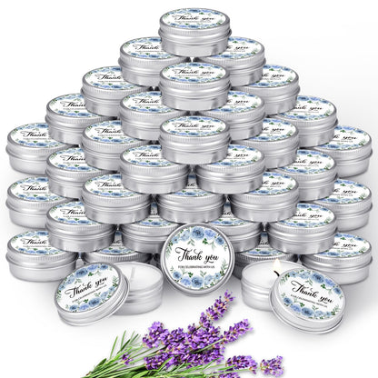 MTLEE 50 Pcs Wedding Candles Gift Favors for Guests 1 Oz Lavender Scented Soy Wax Aromatherapy Candle Favors for Bridal Shower Rustic Wedding Party Guests(Blue Flowers)