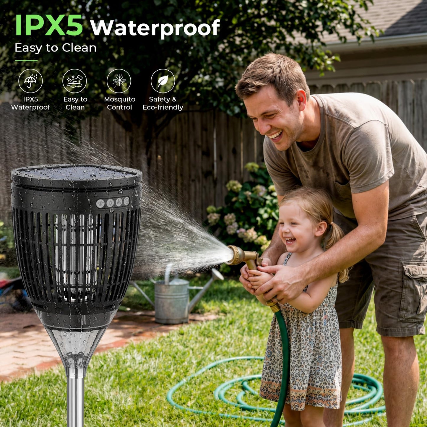 Solar Bug Zapper Outdoor, 3 in 1 Solar Mosquito Zapper with Flame, Projection Mode, Auto On/Off, Grounding Bracket, IPX5 Waterproof, Solar Powered Mosquito Trap for Paito Backyard Garden Camping