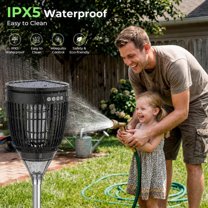 Solar Bug Zapper Outdoor, 3 in 1 Solar Mosquito Zapper with Flame, Projection Mode, Auto On/Off, Grounding Bracket, IPX5 Waterproof, Solar Powered Mosquito Trap for Paito Backyard Garden Camping