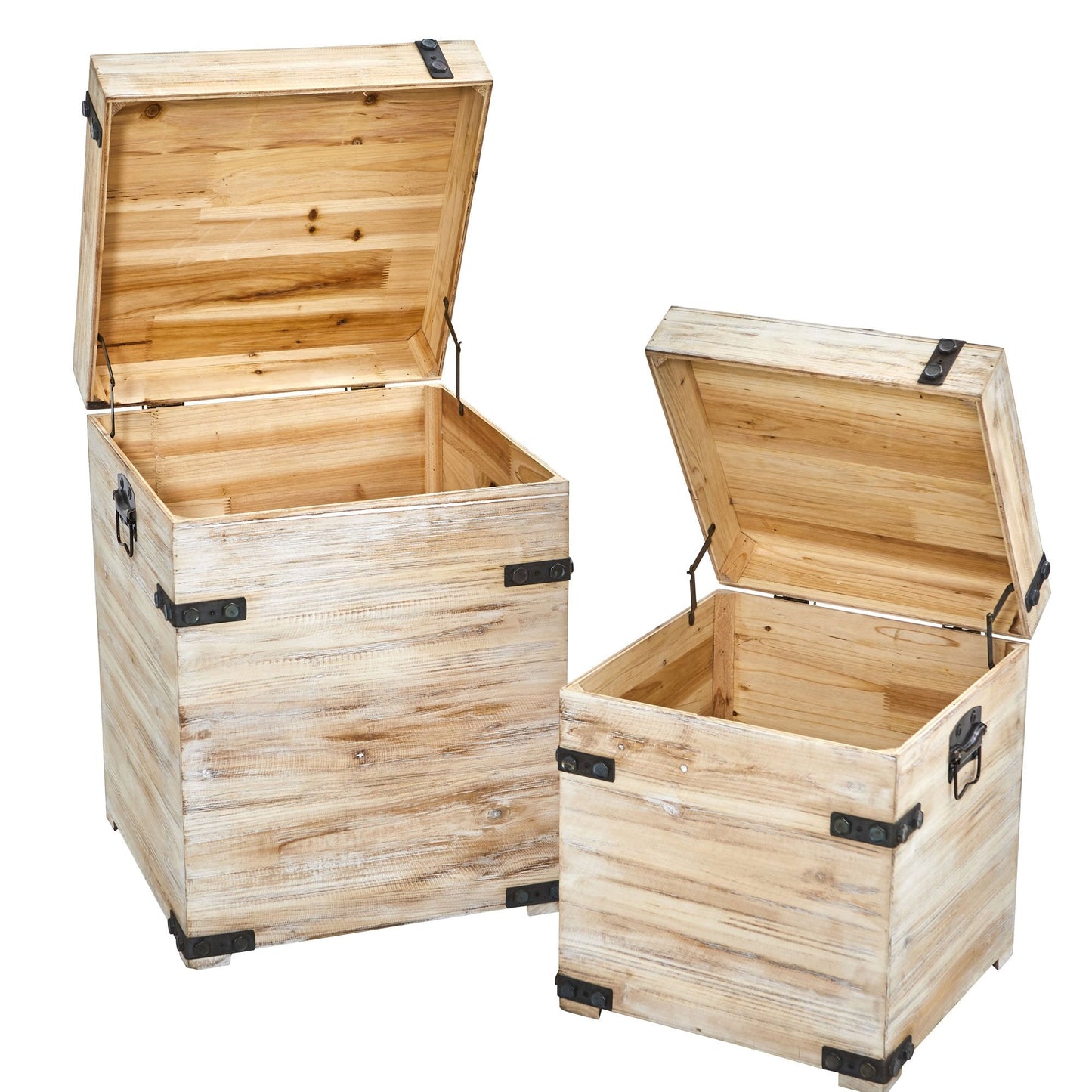 Nearly Natural Decorative White Wash Storage Boxes-Trunks with Metal Detail (Set of 2)