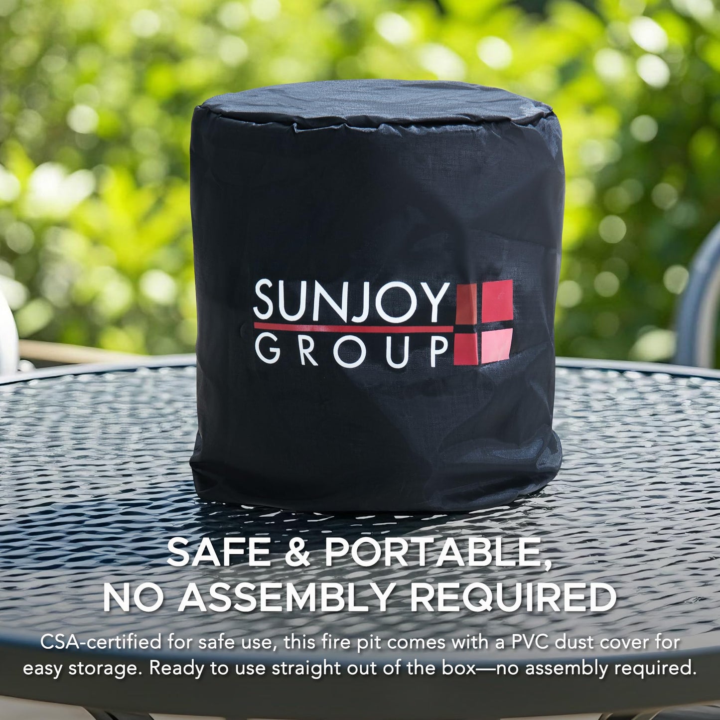 SUNJOY 11000 BTU Tabletop Gas Firepit for Outdoor, 10 Inch Round Tabletop Propane Gas Fire Pit Bottom-Mounted for Table with Umbrella Hole, Portable Smokeless Fireplace with Glass Shield and PVC Cover