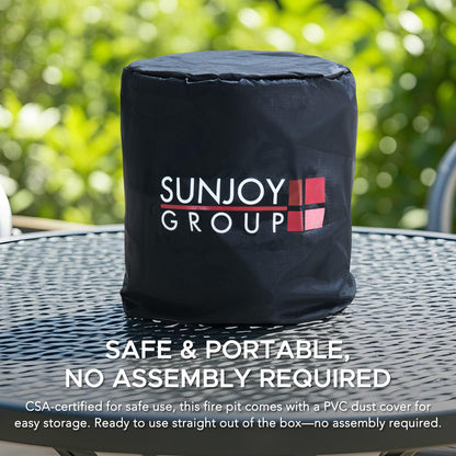 SUNJOY 11000 BTU Tabletop Gas Firepit for Outdoor, 10 Inch Round Tabletop Propane Gas Fire Pit Bottom-Mounted for Table with Umbrella Hole, Portable Smokeless Fireplace with Glass Shield and PVC Cover
