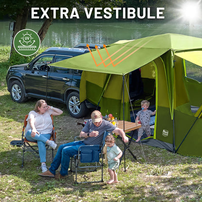 TIMBER RIDGE 5-9 Person SUV Tent with Screen Porch and Awning for Family Camping, Weather Resistant and Portable Van or Car Tent, Includes Rainfly and Storage Bag, 13' W X 10' L X 7.1' H, Green