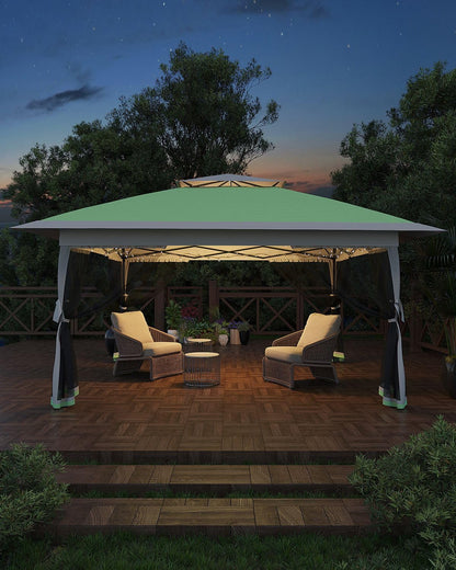 Garveelife Canopy Tent 13x13, Pop Up Gazebo Tent Easy Setup with 4 Sand Bags for Backyard Garden Patio, Mosquito Netting & Height Adjustable - Olive Green