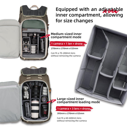VSGO Pocket Ranger 35L Outdoor Photography Backpack & 5-in-1 Rechargeable Camping Lantern Set – Versatile Backpack and Multi-Function Lantern for Photography, Hiking, and Camping