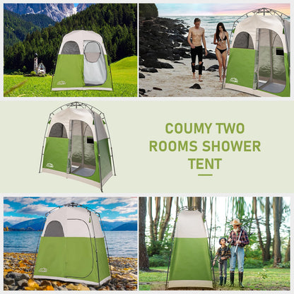 Coumy 2 Rooms Instant Camping Shower Tent Privacy Shelter,Portable Outdoor Shower,Changing Room,Sun Shelter for Camping,Beach Hiking,and Fishing,Green