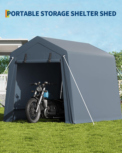6x6 Ft Carport Heavy Duty Tent with Roll-Up Windows, Portable Garage with Removable Sidewalls & Doors, Car Canopy All-Season Tarp for Car Boat Truck Motorcycle, Grey