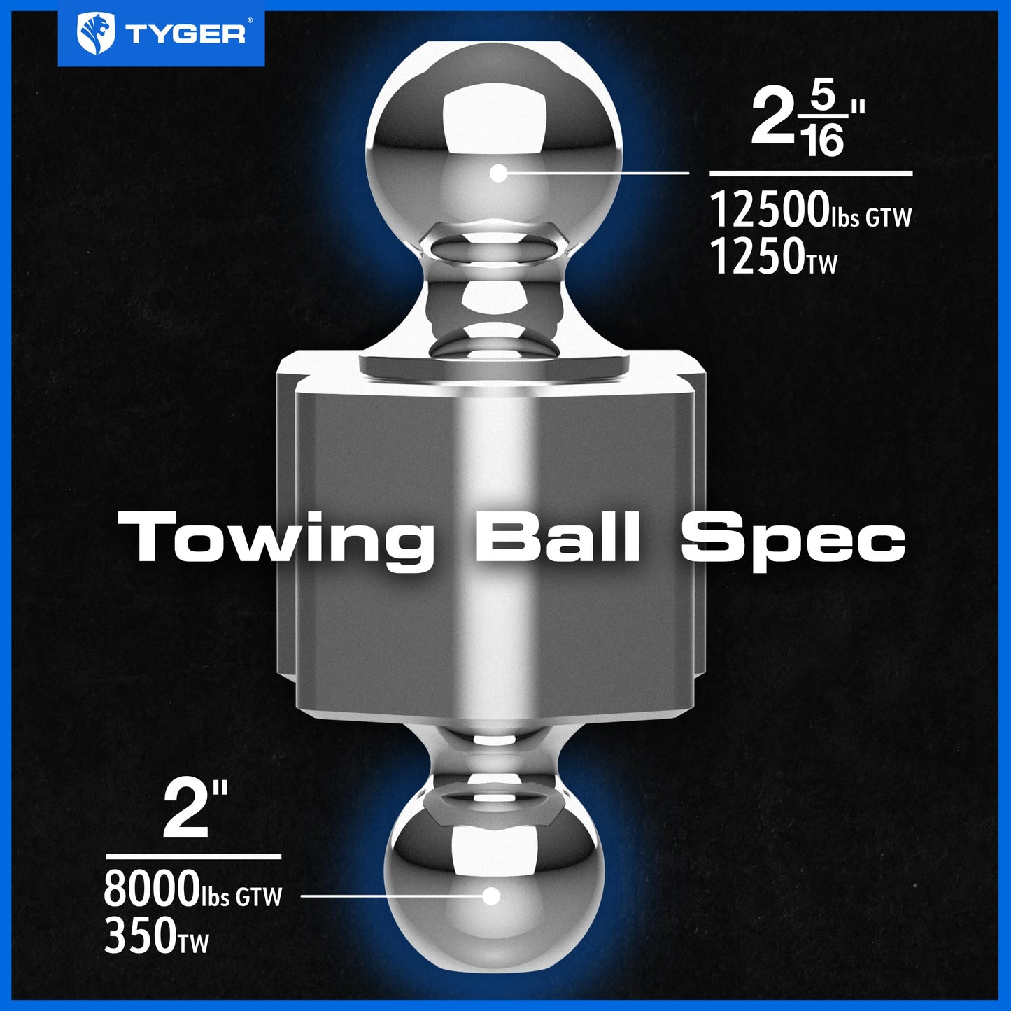 Tyger Auto Adjustable Drop Hitch Dual-Ball Mount with 2" and 2-5/16" Towing Balls | Fits 2" Receivers | 12500 lbs GTW | Aluminum | Trailers Boats ATVs RVs | TG-DB6U12047