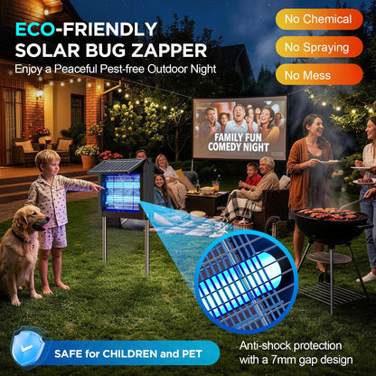 Solar Bug Zapper Outdoor, 4500V Outdoor Mosquito Zapper with Detachable Fold-Down Solar Roof Panel, IPX5 Waterproof Solar Powered Bug Zapper for Patio Yard Garden Backyard Camping, Hanging Stake Use