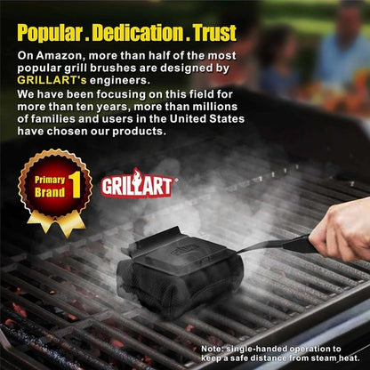 GRILLART Grill Brush - Bristle-Free Replacement Cleaning Pad for Cast Iron & Stainless Steel Grates - Dark Black