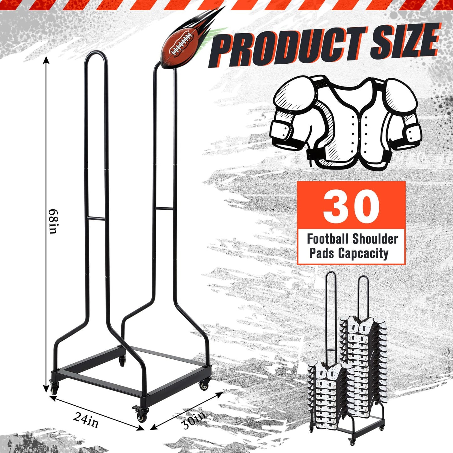 MorningRo Football Shoulder Pad Rack, Heavy Duty Sports Equipment Organizer with Locking Wheels for Easy Moving, Sturdy Metal Rack for Homecoming All Level Sports