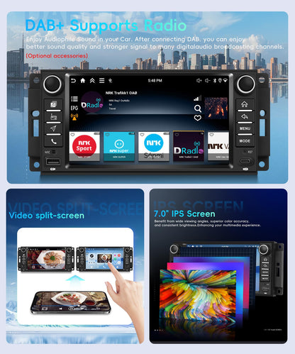 Orderich 4G+128G Android Car Stereo for Jeep Wrangler 2007-2018 & Jeep Compass 2011-2015 with Wireless CarPlay Android Auto, 7 Inch Car Radio GPS Navigation WiFi SWC Bluetooth FM with Backup Camera