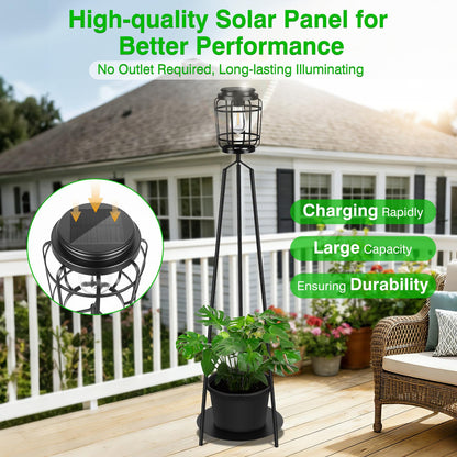 TOWPONICS 2-Pack Solar Lights with Plant Stands, 40.75'' Solar Powered Outdoor Floor Lamp with Planter, IP65 Waterproof Outdoor Lamp for Patio Deck Porch Yard Garden Decor, 8-12 Hours Lighting