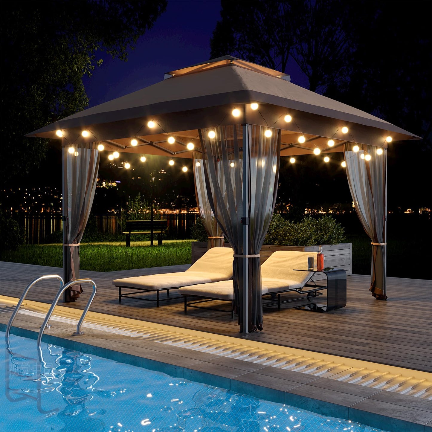 Garvee 12x12 Gazebo, Instant Outdoor Canopy Tent with Mosquito Netting, Screen Tent with 4 Ropes, 8 Stakes, 4 Sandbags and Wheeled Storage Bag, Shelter Canopy for Patio Garden Backyard, Khaki