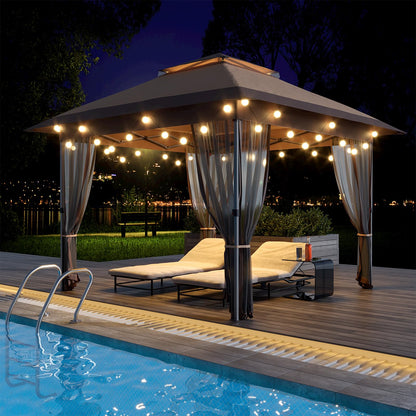 Garvee 12x12 Gazebo, Instant Outdoor Canopy Tent with Mosquito Netting, Screen Tent with 4 Ropes, 8 Stakes, 4 Sandbags and Wheeled Storage Bag, Shelter Canopy for Patio Garden Backyard, Khaki