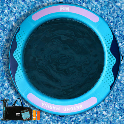 BEYOND MARINA Inflatable Water Hammock Floating Air Dock River Float with Mesh Heavy Duty Round Ring Raft for Pool Lake Ocean Portable Island Platform Pad 8'*6'*6"