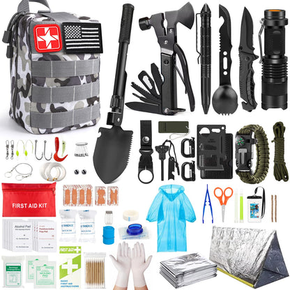 Survival Kit, 251 Pcs Survival Gear First Aid Kit with Molle System Compatible Bag and Emergency Tent, Emergency Kit for Earthquake, Outdoor Adventure, Hiking, Hunting, Gifts for Men Women