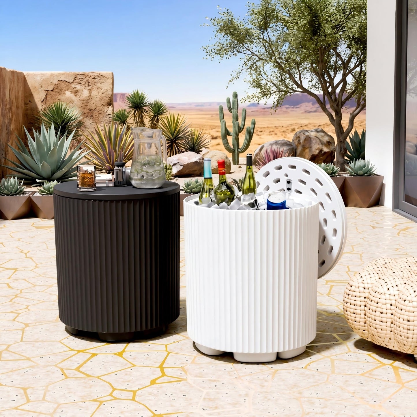 Diyfire Outdoor Cooler Side Table, 2-in-1 Portable Ice Chest Side Table, Cooler Table All Weather Resistant, Cooler Table for Patio & Parties & Picnics & Beach & BBQ, Black