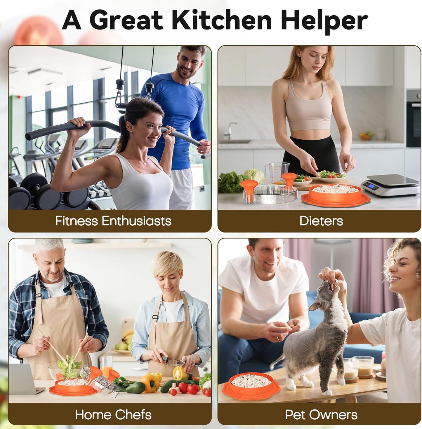 Ukeetap 10" Pro Chicken Shredder Tool - BPA-Free Meat Grinder with Ergonomic Handle & Anti-Slip Base, Orange