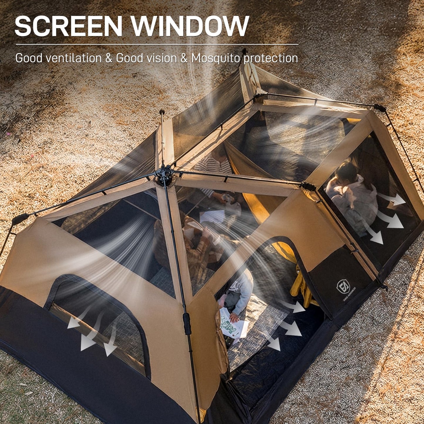 EVER ADVANCED 10 Person Blackout Camping Tent, Easy Setup Instant Cabin Tent for Family, Water-Resistant & Weather-Resistant Light-Blocking Tent with Rainfly for Outdoor Travel, 14' x 10' x 78"