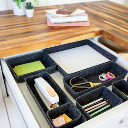 Three by Three Seattle Felt·Like·It! Felt Bins for Office, Crafts, Classroom, Living Room, Bedroom: Charcoal, Set of 8
