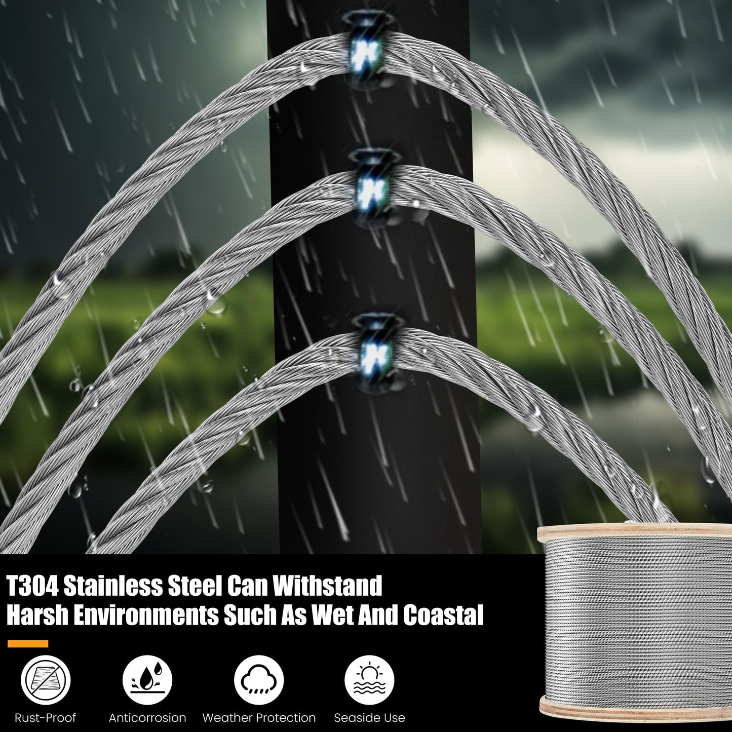 Thickened 3/16" Stainless Steel Cable, 500FT Wire Rope,7X19 Strands Aircraft Cable, 4000lbs Breaking Strength for Pulling, Lifting, Deck Cable Railing System, Zip Line, Line Lights and DIY Balustrade