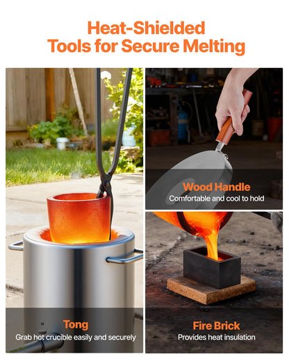 VEVOR 6KG Propane Melting Furnace Kit, Large Capacity Foundry Home Kilns, Blacksmithing Forge with Crucible & Tongs Kiln, Stainless Steel, for Metal Scrap Recycle, Gold Copper Silver Casting
