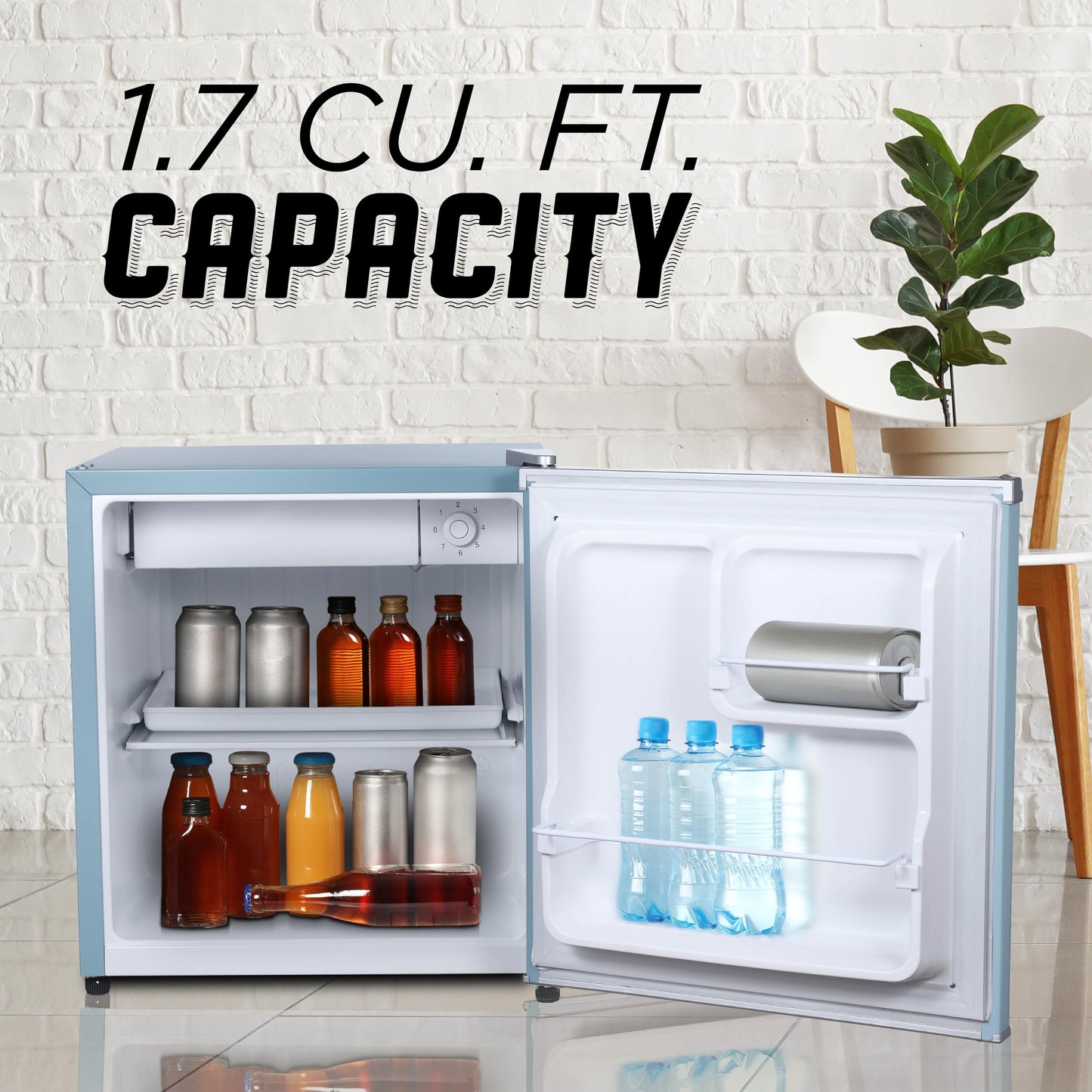 ICEBOX 1.7 Cu. Ft. Compact Refrigerator, ENERGY STAR Certified Small Refrigerator, Single Door Mini Fridge with Chiller Compartment, R600a Refrigerant, IBCR17SLT, Slate Blue