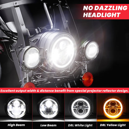 kekykm 7 Inch Motorcycle LED Headlight 4.5" Fog Passing Light Assembly for Harley Touring Softail Deluxe Road King Street Glide Road Glide Ultra Limited Tri Tour Models DRL Halo Ring Angel Eye Chrome