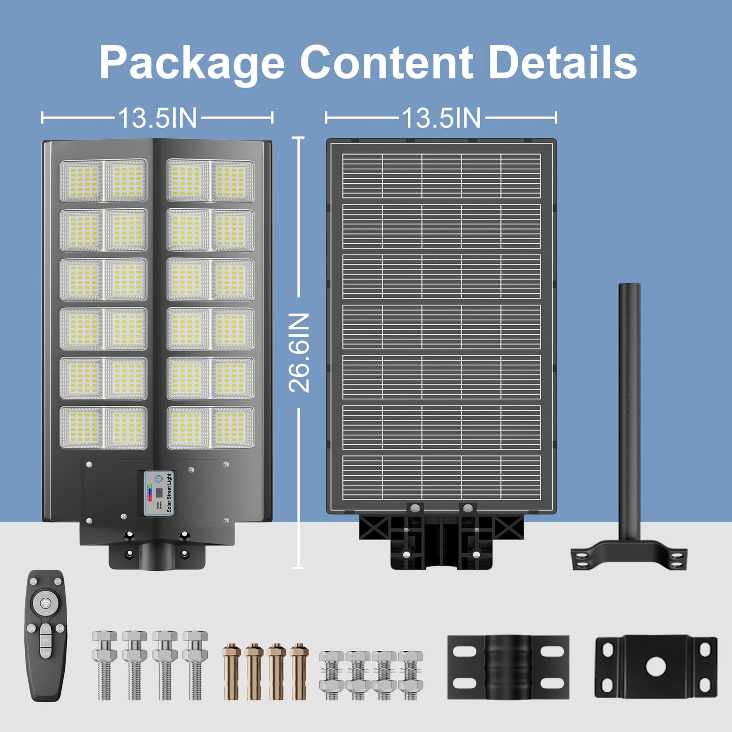 Jadisi 2-Pack Solar Street Light - 9000W Solar Street Lights Outdoor 300000LM, 7000K Commercial Parking Lot Light, Flood Outdoor Lights IP67 Waterproof with Motion Sensor, 3-Year Warranty