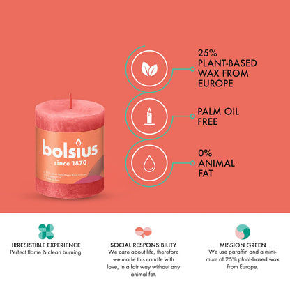 BOLSIUS 4 Pack Blossom Pink Rustic Pillar Candles - 2.75 X 3.25 Inches - Premium European Quality - Includes Natural Plant-Based Wax - Unscented Dripless Smokeless 35 Hour Party Décor Candles
