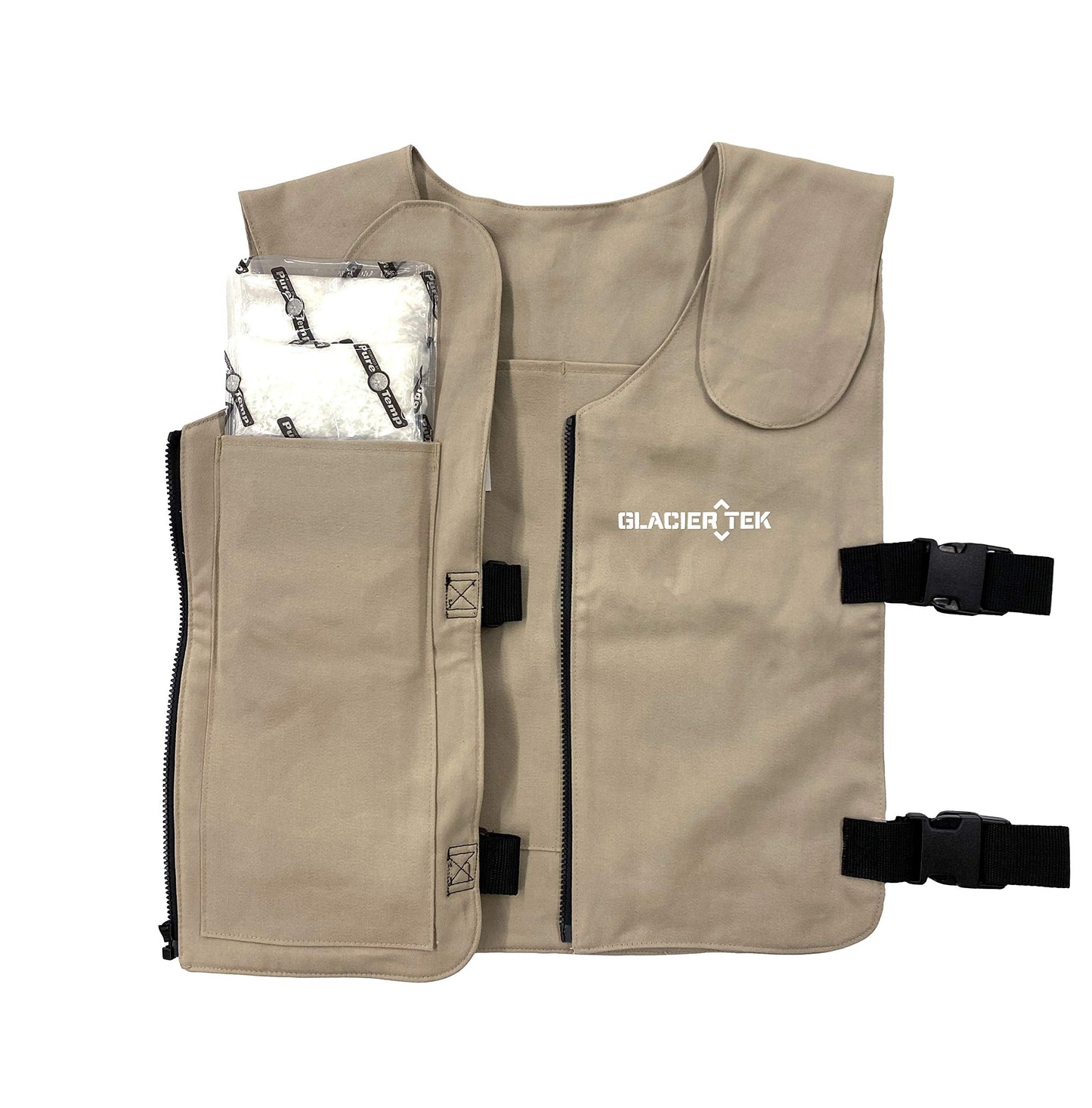 Glacier Tek Original Cool Vest with FR3 Flame-Retardant Banox Fabric and Nontoxic Cooling Packs Tan