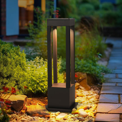 SLAWA Outdoor LED Post Light 23.62" Black Square Exterior Lawn Path Lights with 3000K Warm Light Aluminum Landscape IP65 Waterproof Lantern Column Lamp Patio Courtyard Walkway Garden Bollard Lighting