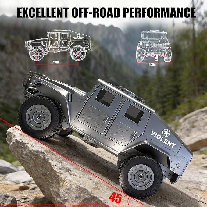2.4GHz All Terrain RC Military Truck 4WD Remote Control Car Off Road Waterproof with Headlights Turn Signal Lights and Rechargeable Batteries Vehicle Toy Gifts for Adults Kids Age 8+ (Green)