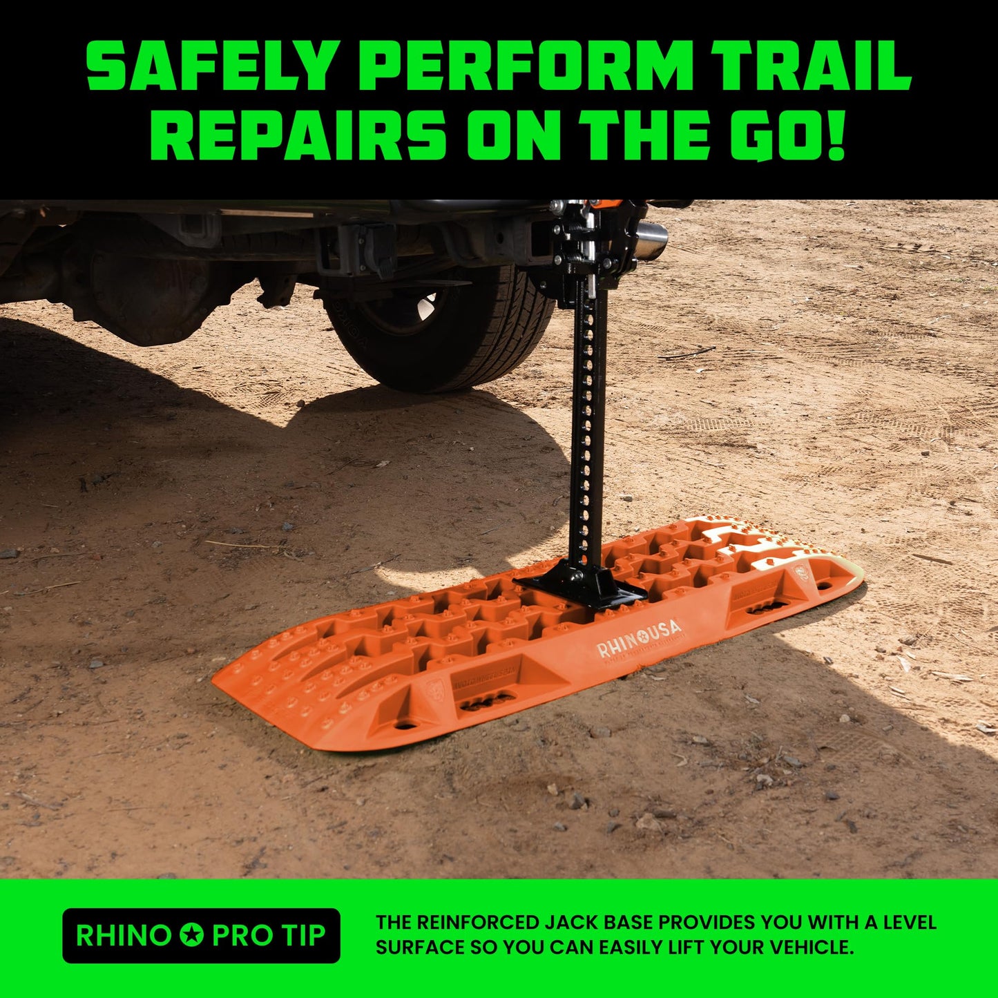 Rhino USA Off-Road Recovery Traction Boards - 2 Pack Ultimate Tire Traction Mountable Mats for 4X4 Vehicles in Sand, Mud & Snow. Heavy Duty Zipper Carry Bag and Leashes Included - (Orange)