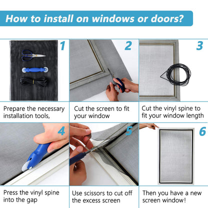 BAFLOTEX Window Screen Mesh for House Windows Screen Replacement Durable Fiberglass Mesh Screen Roll Adjustable 96"x100’ Door Repair Kit Easy to Install Suitable for Windows, Doors and Porches