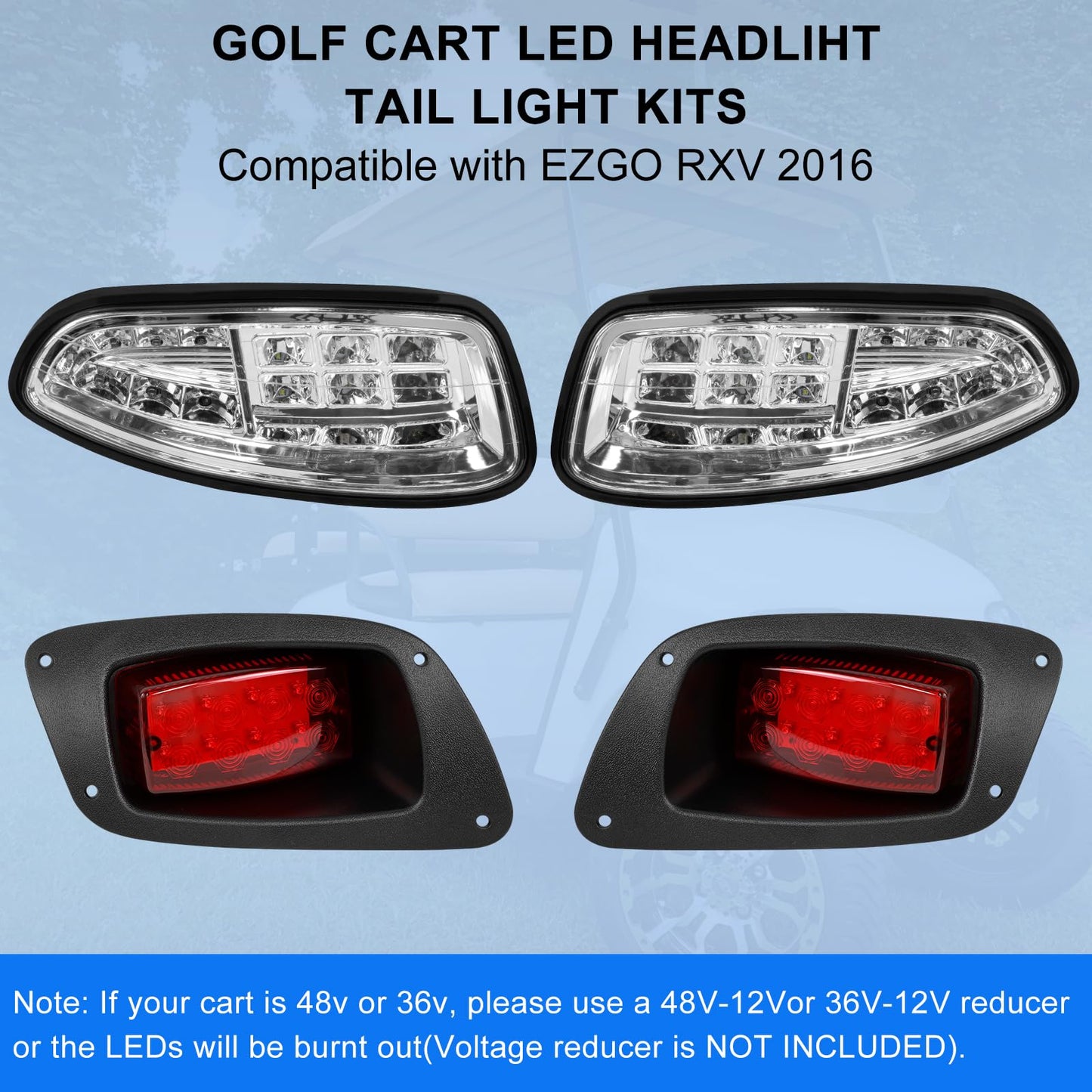 KAKSEY Deluxe Golf Cart LED Headlight Tail Light Kits Fit for EZGO RXV 2016 +, 12V Street Legal Golf Cart Lights Kit with Turn Signals Kits, Brake Lights, Horn