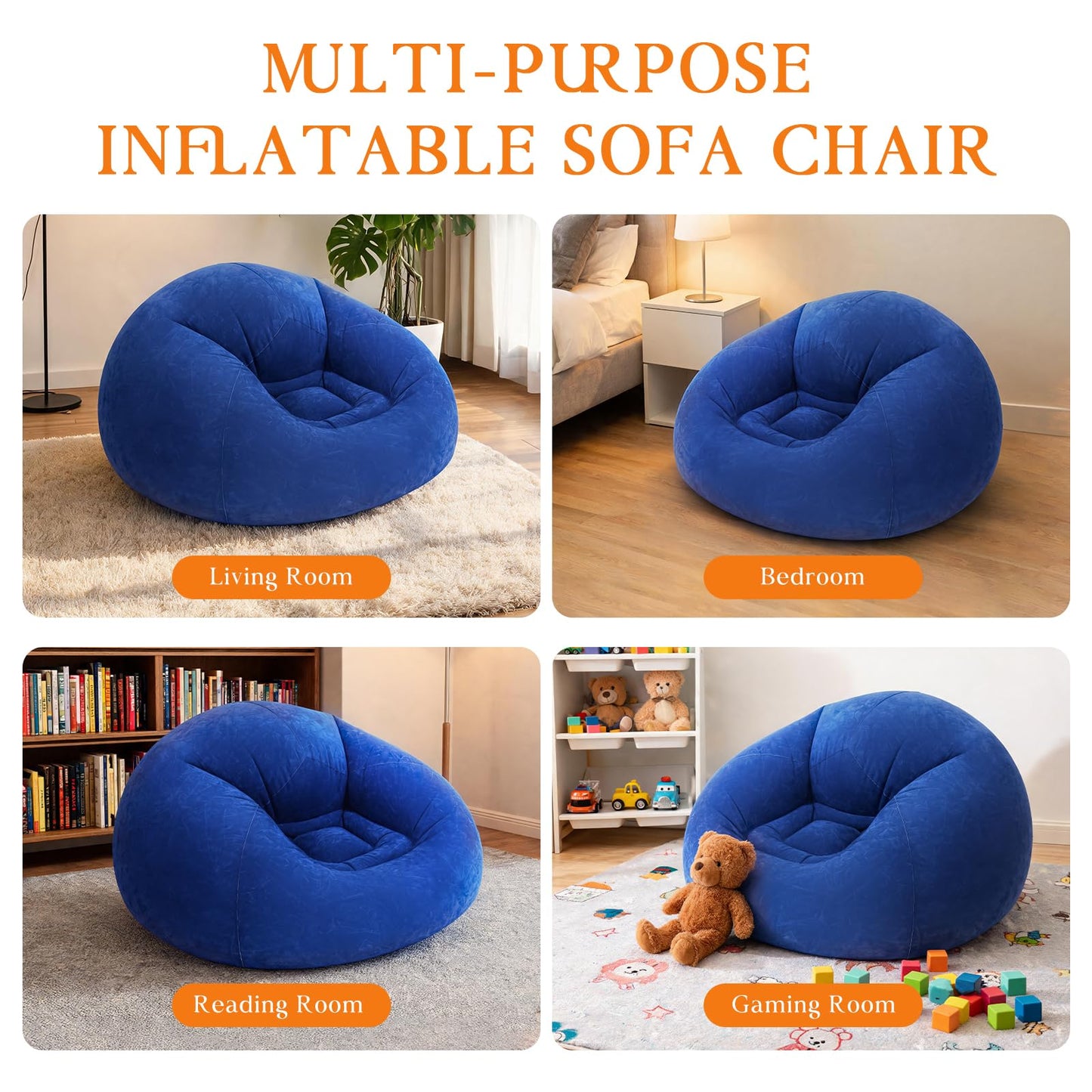 Sel Natural 6 Pcs Inflatable Bean Bag Chairs with Electric Air Pump Inflatable Chairs Blow up Couch Folding Portable Inflatable Lazy Sofa for Movie Night Living Room Outdoor Camping (6, Royal Blue)